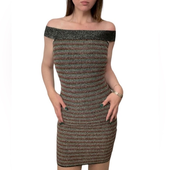Missoni Dresses & Skirts - M Missoni Metallic knit stripe dress 6 bardot off shoulder stretch